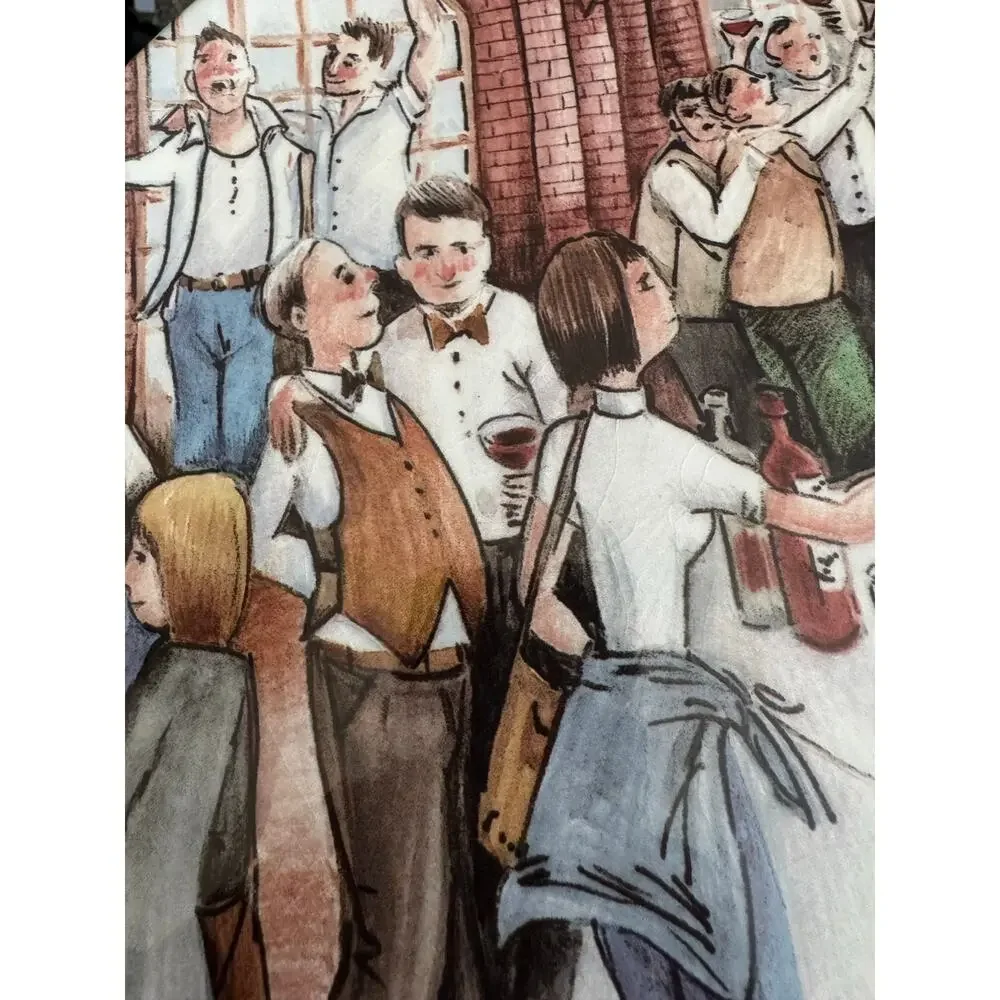 Brunelli Italy Party Scene Bar Scene Vintage Set of 2 Plates